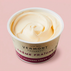 Open Vermont crème fraîche tub with a blush-pink background